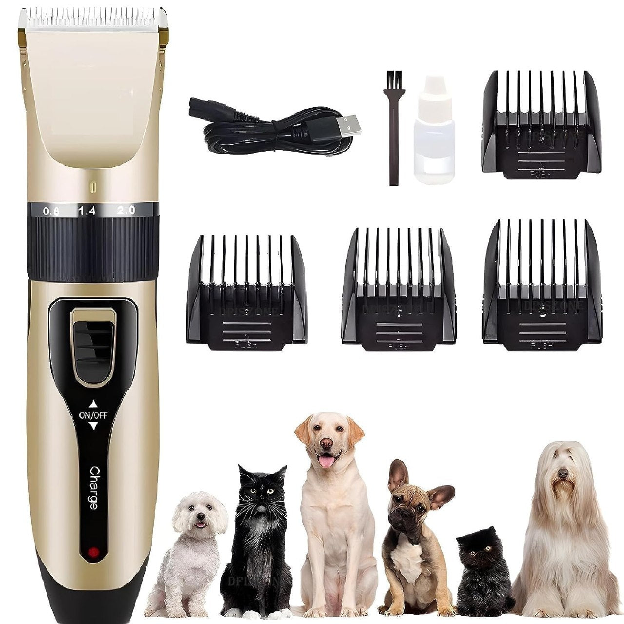 Pet Grooming Kit for Cats & Dogs – Cordless Hair Trimmer with 4 Guide Combs