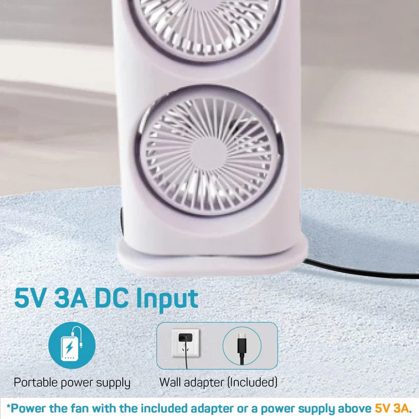 Double Head Mist Cooling Fan with Remote | 3-Speed USB Rechargeable Air Cooler