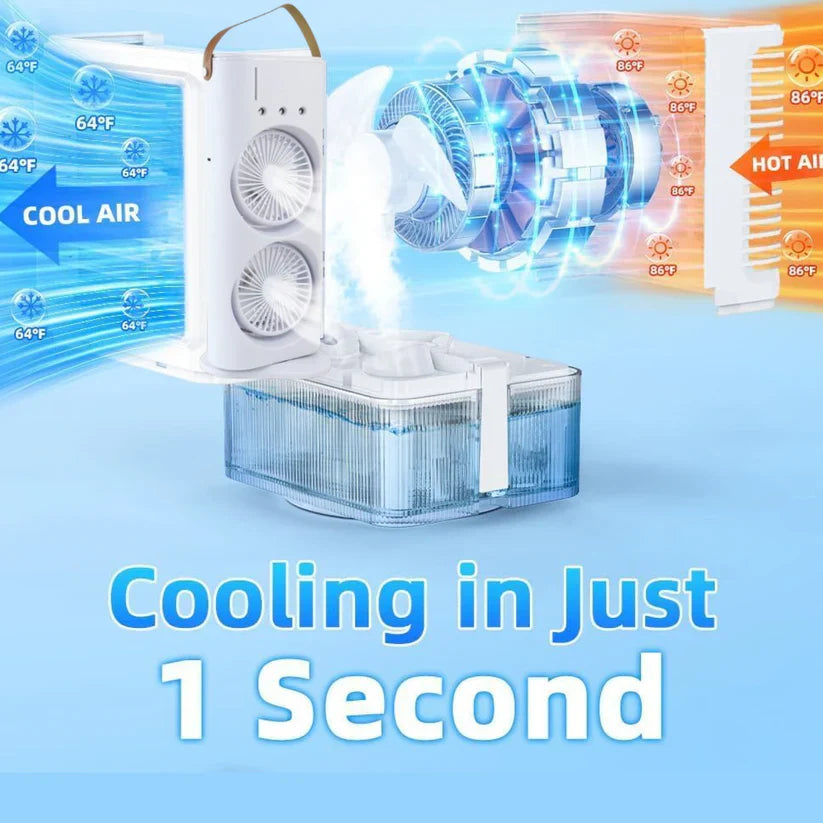 Double Head Mist Cooling Fan with Remote | 3-Speed USB Rechargeable Air Cooler