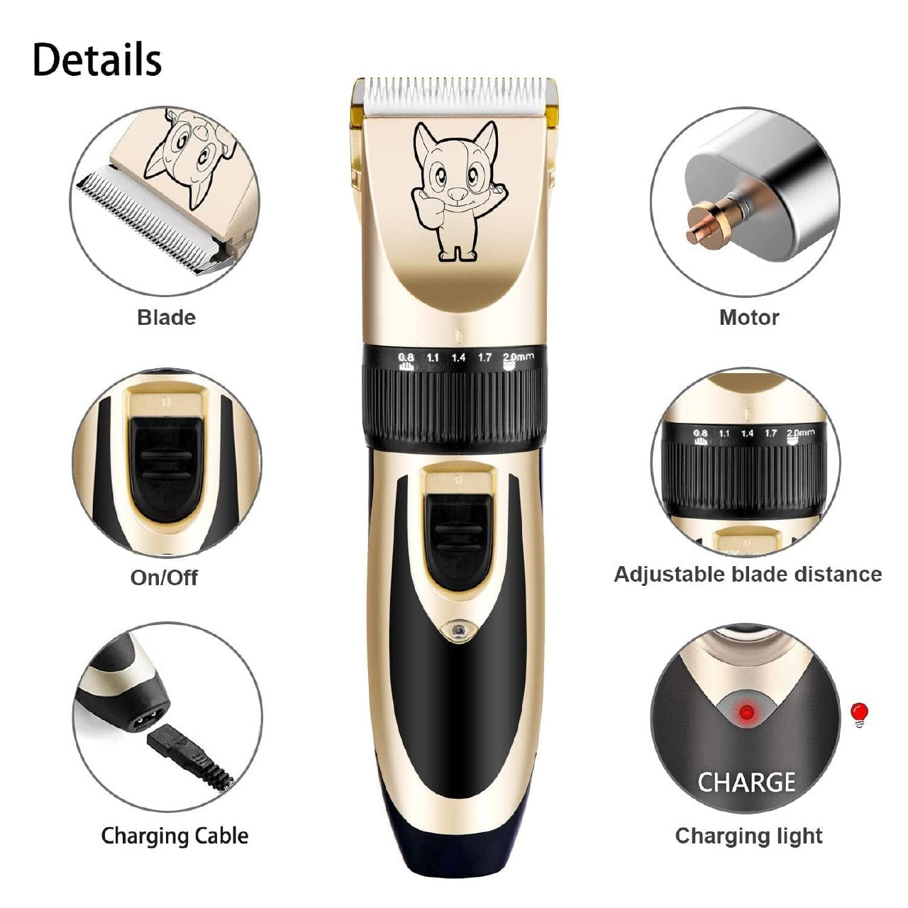 Pet Grooming Kit for Cats & Dogs – Cordless Hair Trimmer with 4 Guide Combs
