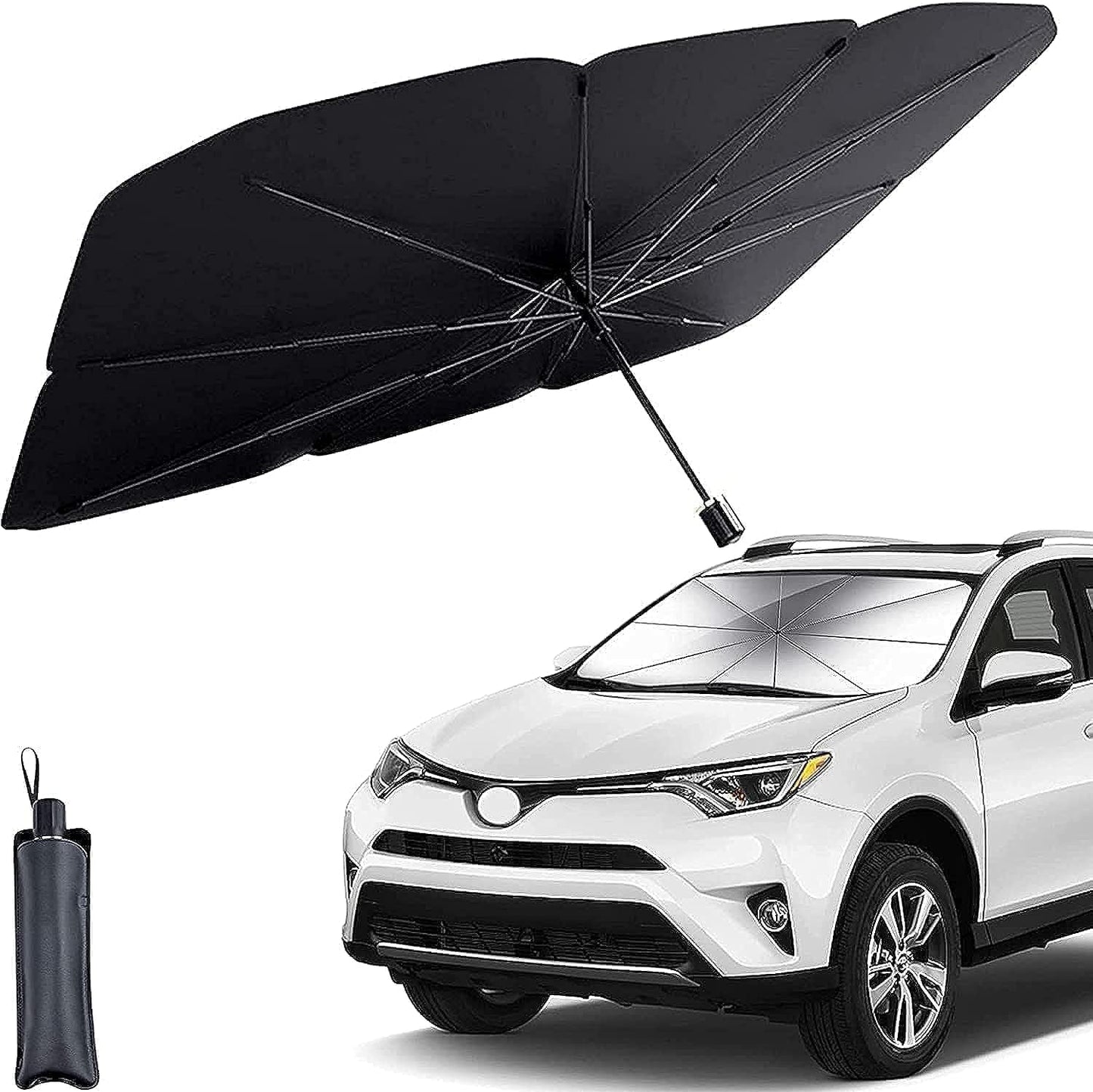Foldable Umbrella Style Car Sun Shade Windshield Cover with Storage Pouch