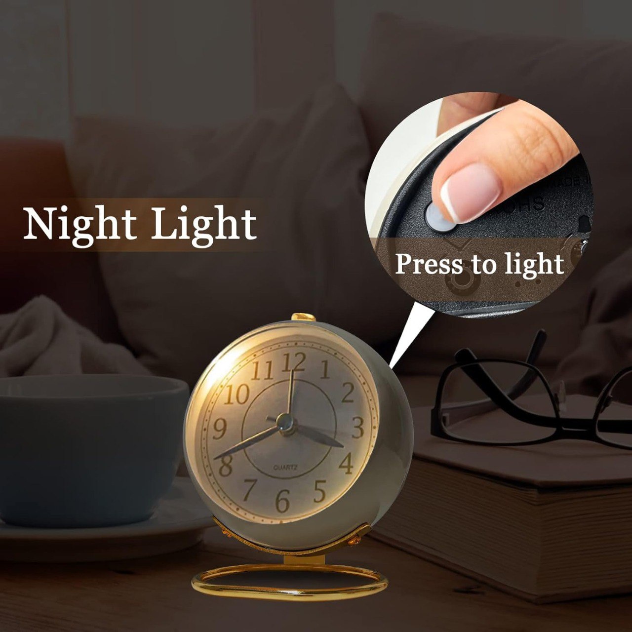 Retro Backlight Cute Desk Alarm Clock with Night Light